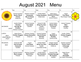 August 2021 Menu