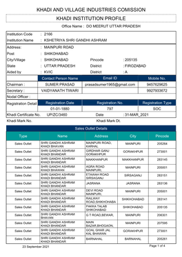 Khadi Institution Profile Khadi and Village Industries