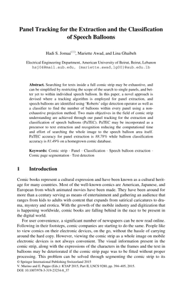 Panel Tracking for the Extraction and the Classification of Speech Balloons