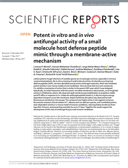 Potent in Vitro and in Vivo Antifungal Activity of a Small Molecule Host Defense Peptide Mimic Through a Membrane-Active Mechani