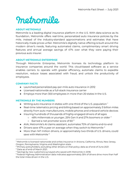 Metromile Fact Sheet 2021-07