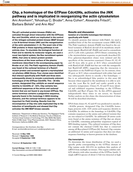 Chp, a Homologue of the Gtpase Cdc42hs, Activates the JNK Pathway and Is Implicated in Reorganizing the Actin Cytoskeleton Ami Aronheim*, Yehoshua C