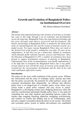 Growth and Evolution of Bangladesh Police: an Institutional Overview Md