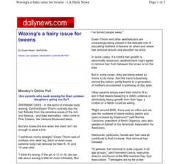 Waxing's a Hairy Issue for Tweens - LA Daily News Page 1 of 3