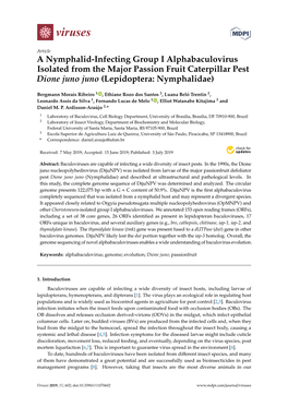 A Nymphalid-Infecting Group I Alphabaculovirus Isolated from the Major Passion Fruit Caterpillar Pest Dione Juno Juno (Lepidoptera: Nymphalidae)