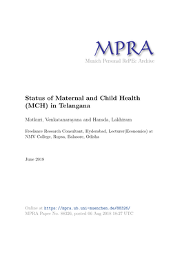 Status of Maternal and Child Health (MCH) in Telangana