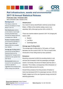 Rail Infrastructure, Assets and Environmental 2017-18 Annual Statistical Release