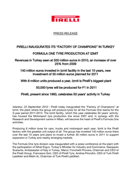 Press Release Pirelli Inaugurates Its “Factory Of