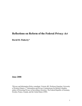 Reflections on Reform of the Federal Privacy Act