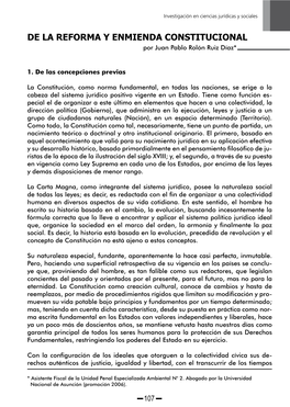 DE LA REFORMA Y ENMIENDA CONSTITUCIONAL Por Juan Pablo Rolón Ruiz Díaz*