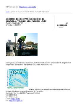 Adresses Des Recyparcs Des Zones De Charleroi, Tournai, Ath, Enghien, Leuze