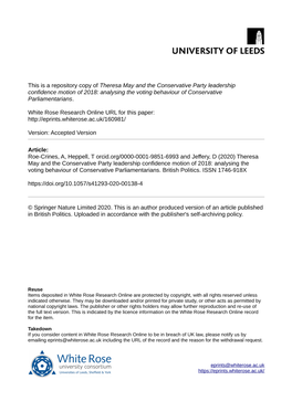 Theresa May and the Conservative Party Leadership Confidence Motion of 2018: Analysing the Voting Behaviour of Conservative Parliamentarians