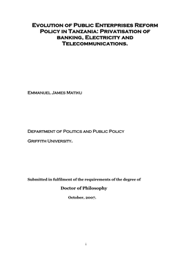 Evolution of Public Enterprises Reform Policy in Tanzania: Privatisation of Banking, Electricity and Telecommunications