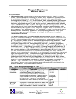 Therapeutic Class Overview Antivirals: Influenza