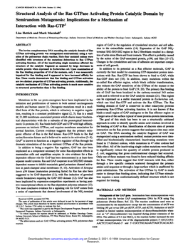 Structural Analysis of the Ras Gtpase Activating Protein Catalytic Domain by Semirandom Mutagenesis: Implications for a Mechanism of Interaction with Ras-GTP1