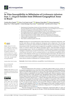 In Vitro Susceptibility to Miltefosine of Leishmania Infantum (Syn. L. Chagasi) Isolates from Different Geographical Areas in Brazil