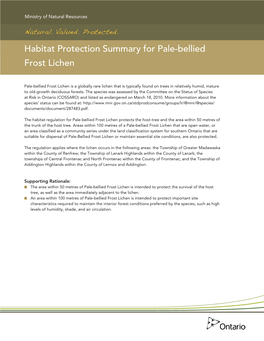 Habitat Protection Summary for Pale-Bellied Frost Lichen