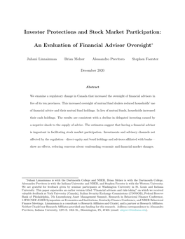 Investor Protections and Stock Market Participation