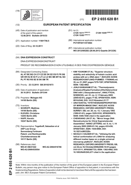 Dna Expression Construct Dna-Expressionskonstrukt Produit De Recombinaison D’Adn Utilisable À Des Fins D’Expression Génique