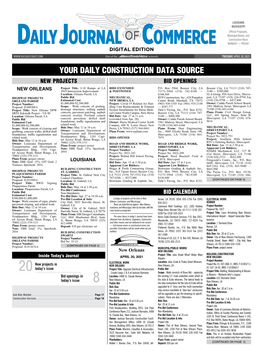 YOUR DAILY CONSTRUCTION DATA SOURCE NEW PROJECTS BID OPENINGS NEW ORLEANS Project Title: I-10 Ramps at LA BIDS EXTENDED P.O