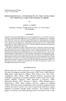 Phylogenetical Constraints in the Evolution of Parental Care Strategies in Birds