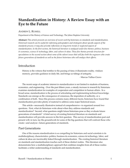 Standardization in History: a Review Essay with an Eye to the Future