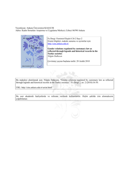 Gender Relations Regulated by Customary Law As Reflected Through Legends and Historical Records in the Turkic Societies Nilgün Dalkesen