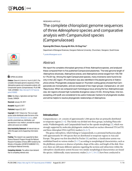 The Complete Chloroplast Genome Sequences of Three Adenophora Species and Comparative Analysis with Campanuloid Species (Campanulaceae)