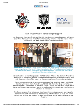 Ram Truck Doubles Texas Ranger Support