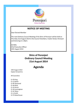 Shire of Perenjori Ordinary Council Meeting 21St August 2014
