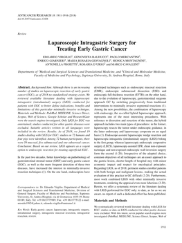 Laparoscopic Intragastric Surgery for Treating Early Gastric Cancer