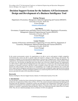 Decision Support System for the Industry 4.0 Environment: Design and Development of a Business Intelligence Tool