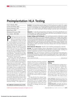 Preimplantation HLA Testing