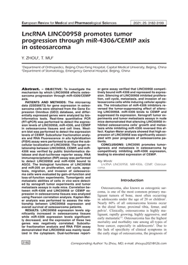 Lncrna LINC00958 Promotes Tumor Progression Through Mir-4306/CEMIP Axis in Osteosarcoma