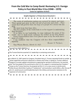 From the Cold War to Camp David: Reviewing U.S. Foreign Policy in Post-World War II Era (1948 – 1979) Center for Legislative Archives