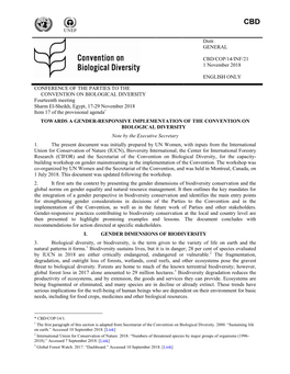 TOWARDS a GENDER-RESPONSIVE IMPLEMENTATION of the CONVENTION on BIOLOGICAL DIVERSITY Note by the Executive Secretary 1