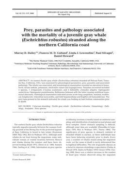 Prey, Parasites and Pathology Associated with the Mortality of a Juvenile Gray Whale (Eschrichtius Robustus) Stranded Along the Northern California Coast