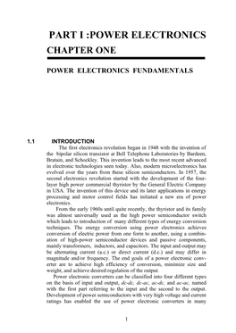 Part I :Power Electronics Chapter One