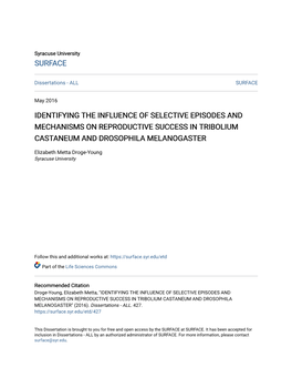 Identifying the Influence of Selective Episodes and Mechanisms on Reproductive Success in Tribolium Castaneum and Drosophila Melanogaster