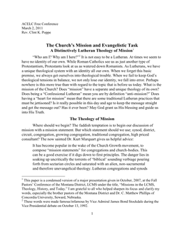 The Church's Mission and Evangelistic Task