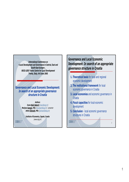 Governance and Local Economic Development: Economic Governance in Croatia in Search of an Appropriate Governance Structure in Croatia 3