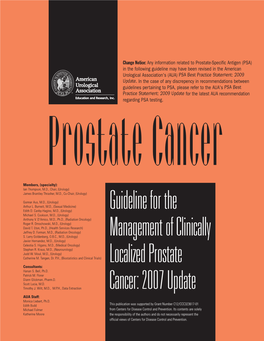 Guideline for the Management of Clinically Localized Prostate Cancer: 2007 Update