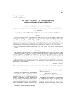 THE ATOMIC STRUCTURE and HYDROGEN BONDING of DEUTERATED MELANTERITE, Feso4•7D2O