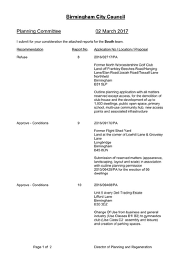 Birmingham City Council Planning Committee 02 March 2017