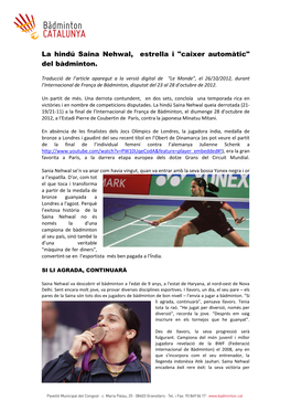 Saina Nehwal, Estrella I "Caixer Automàtic" Del Bàdminton