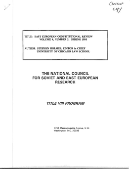 East European Constitutional Review Volume Number 2. Spring 1995
