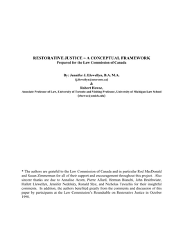 RESTORATIVE JUSTICE ~ a CONCEPTUAL FRAMEWORK Prepared for the Law Commission of Canada