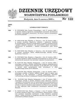 DZIENNIK URZĘDOWY WOJEWÓDZTWA PODLASKIEGO Białystok, Dnia 8 Czerwca 2009 R