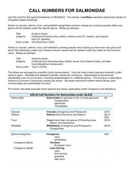 Call Numbers for Salmonidae