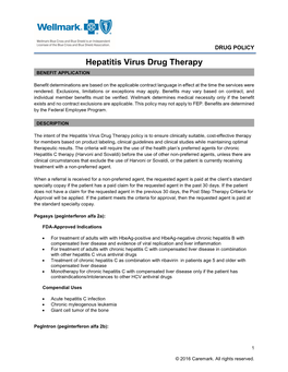 Hepatitis Virus Drug Therapy BENEFIT APPLICATION